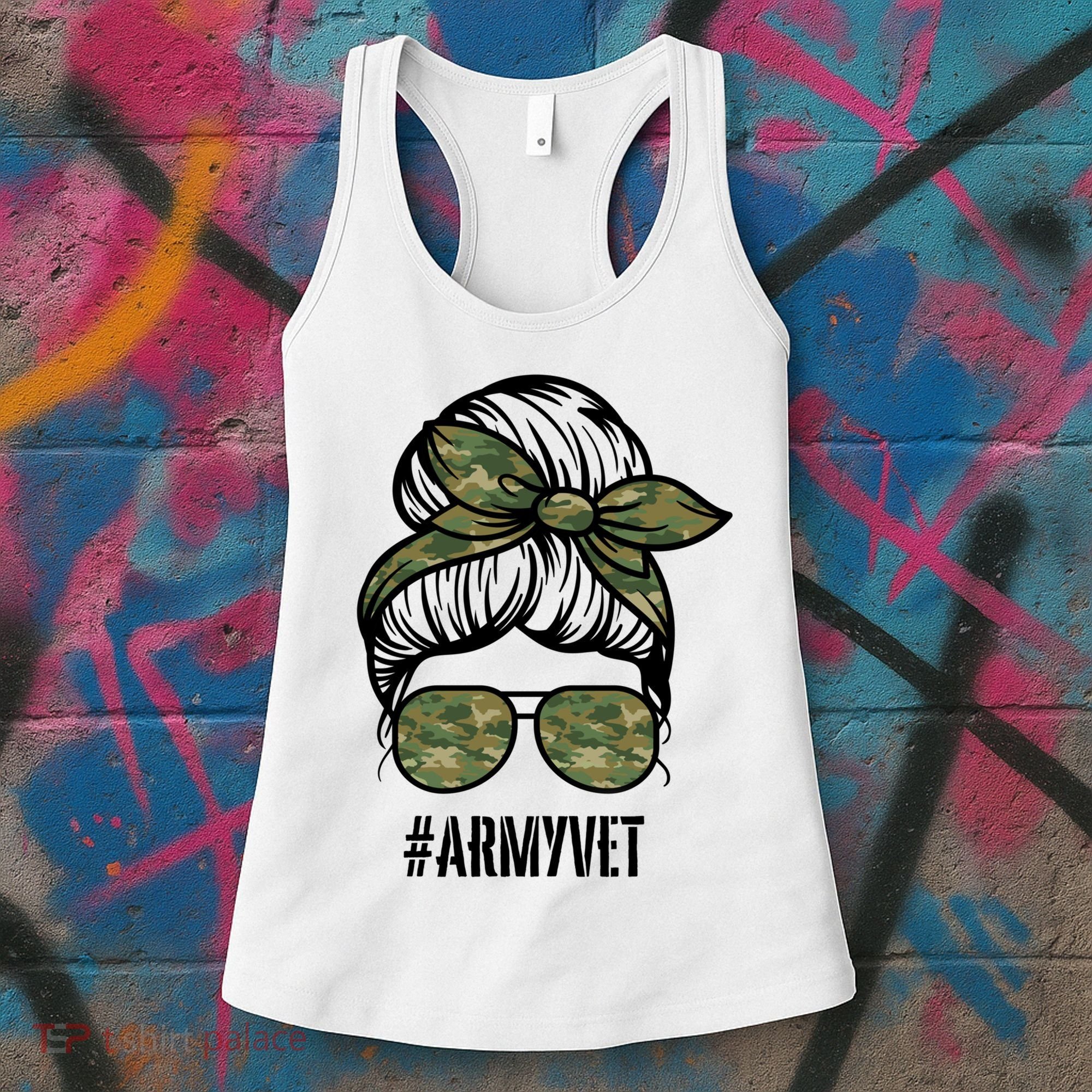 Army Vet Armyvet Messy Bun Camouflage 'S Veteran Gift Women's Tank Top