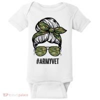 Army Vet Armyvet Messy Bun Camouflage 'S Veteran Gift Baby Bodysuit thumb 0