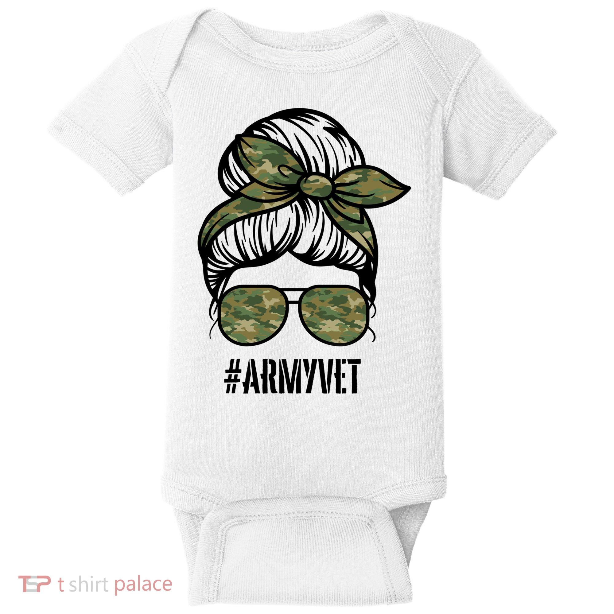 Army Vet Armyvet Messy Bun Camouflage 'S Veteran Gift Baby Bodysuit