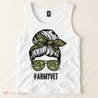 Army Vet Armyvet Messy Bun Camouflage 'S Veteran Gift Tank Top thumb 2