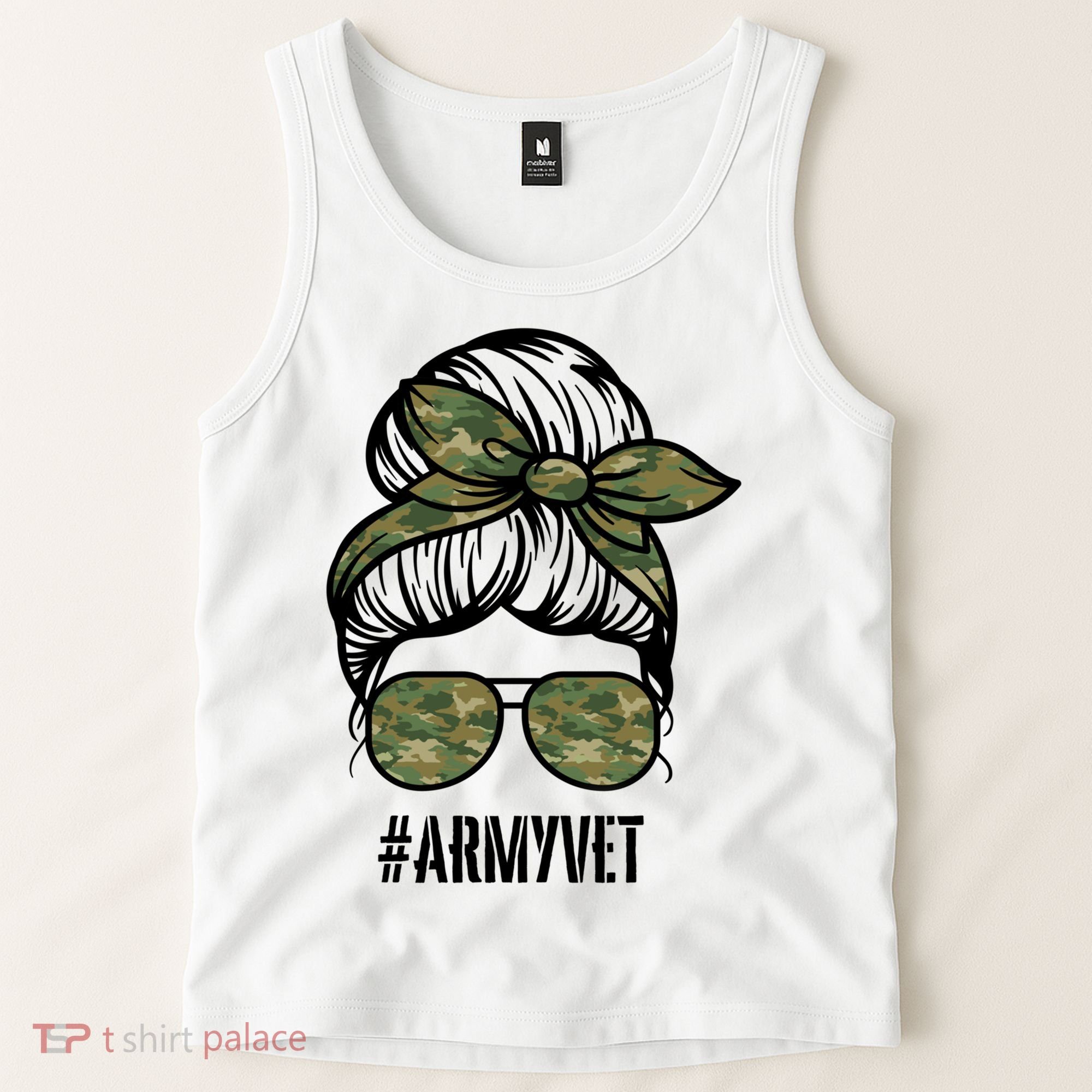 Army Vet Armyvet Messy Bun Camouflage 'S Veteran Gift Tank Top