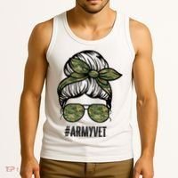 Army Vet Armyvet Messy Bun Camouflage 'S Veteran Gift Tank Top thumb 3