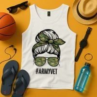 Army Vet Armyvet Messy Bun Camouflage 'S Veteran Gift Tank Top thumb 4