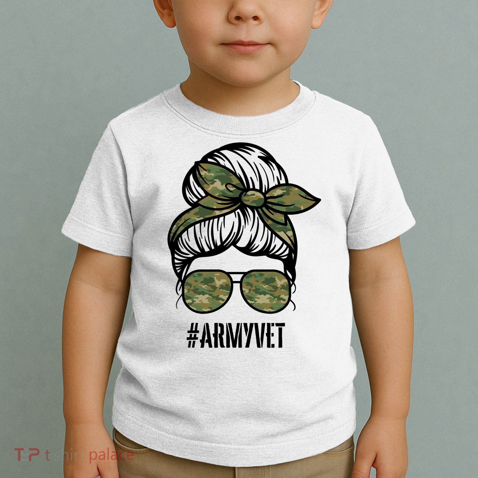 Army Vet Armyvet Messy Bun Camouflage 'S Veteran Gift Toddler T-Shirt