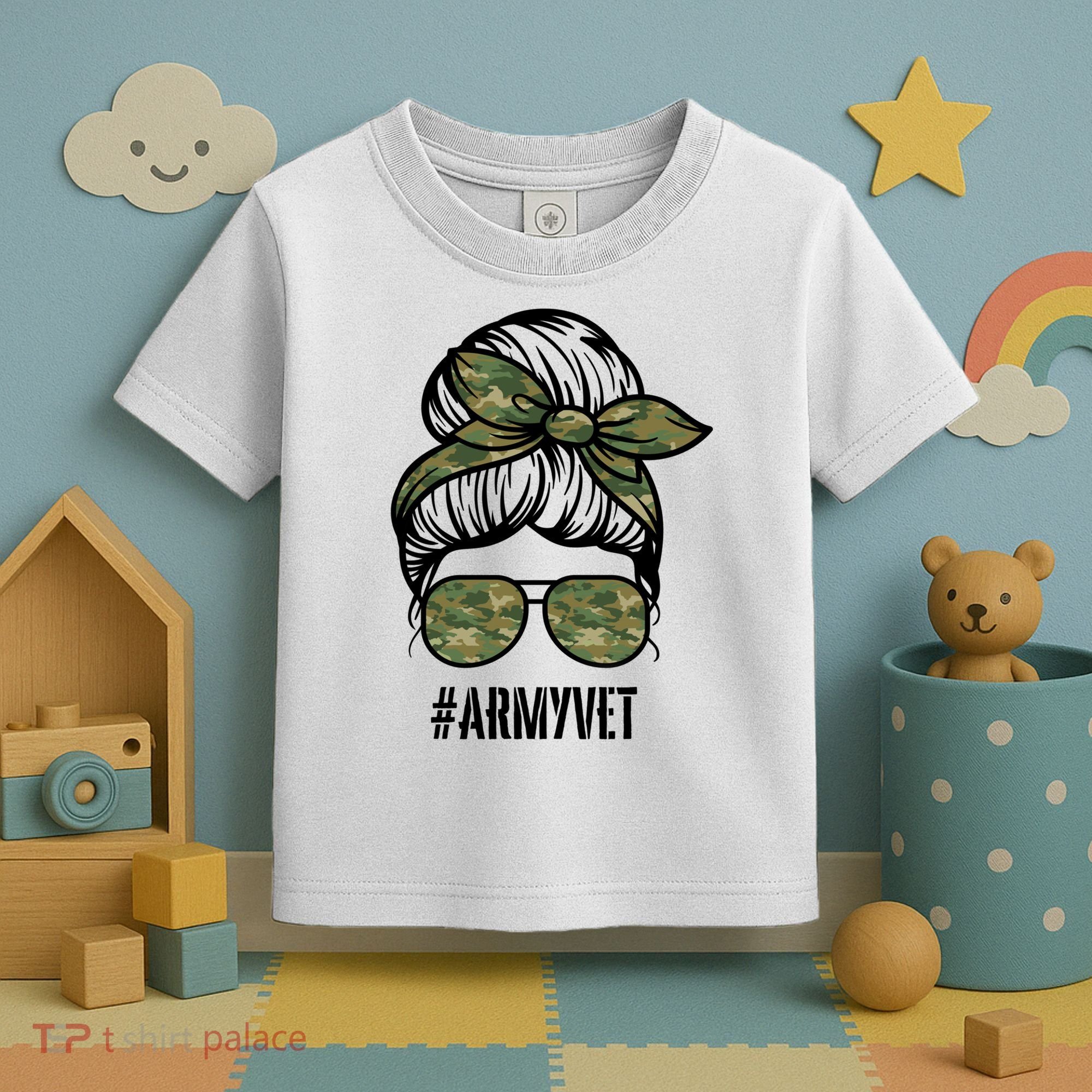 Army Vet Armyvet Messy Bun Camouflage 'S Veteran Gift Toddler T-Shirt