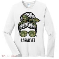 Army Vet Armyvet Messy Bun Camouflage 'S Veteran Gift Women's Long Sleeve Shirt thumb 0