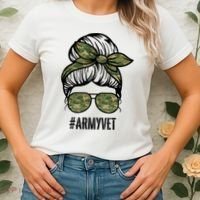 Army Vet Armyvet Messy Bun Camouflage 'S Veteran Gift Women's T-Shirt thumb 2