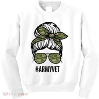 Army Vet Armyvet Messy Bun Camouflage 'S Veteran Gift Kids Sweatshirt thumb 0