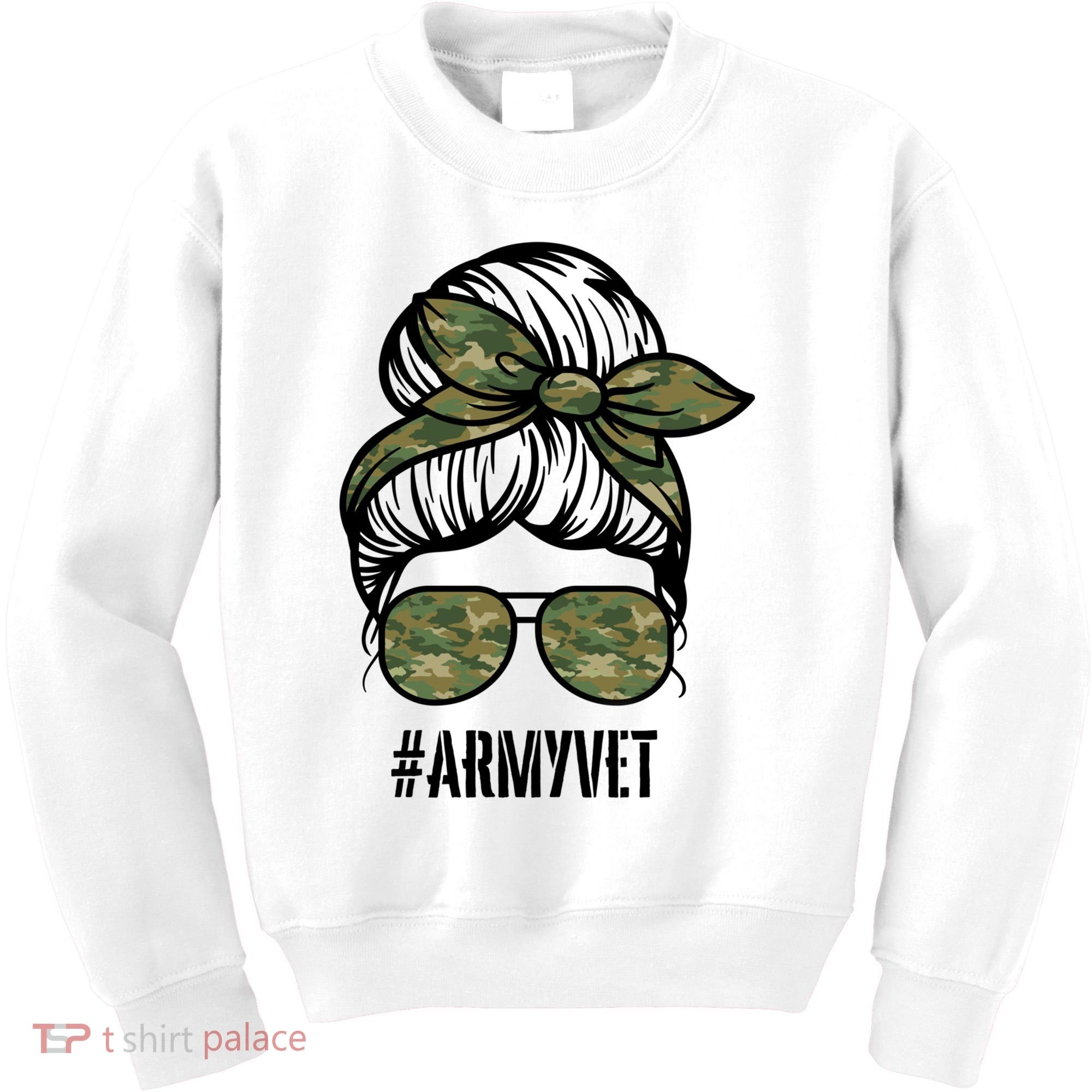 Army Vet Armyvet Messy Bun Camouflage 'S Veteran Gift Kids Sweatshirt