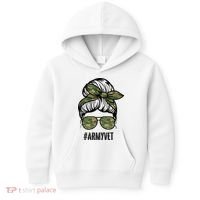 Army Vet Armyvet Messy Bun Camouflage 'S Veteran Gift Kids Hoodie thumb 0