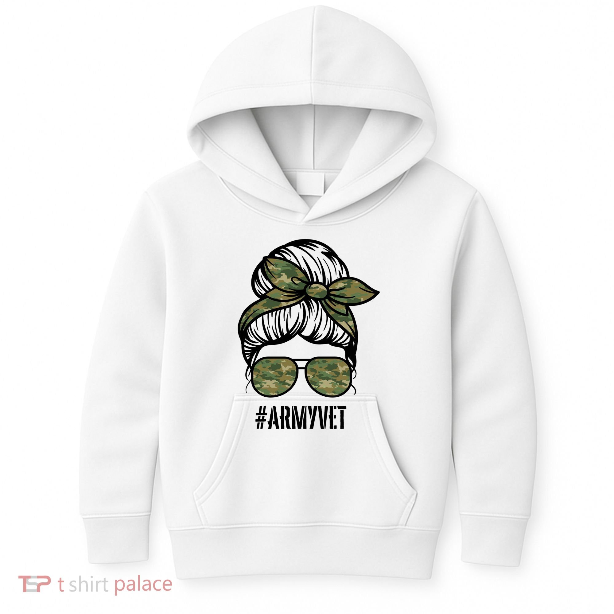 Army Vet Armyvet Messy Bun Camouflage 'S Veteran Gift Kids Hoodie