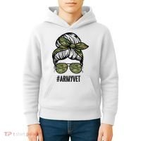 Army Vet Armyvet Messy Bun Camouflage 'S Veteran Gift Kids Hoodie thumb 4