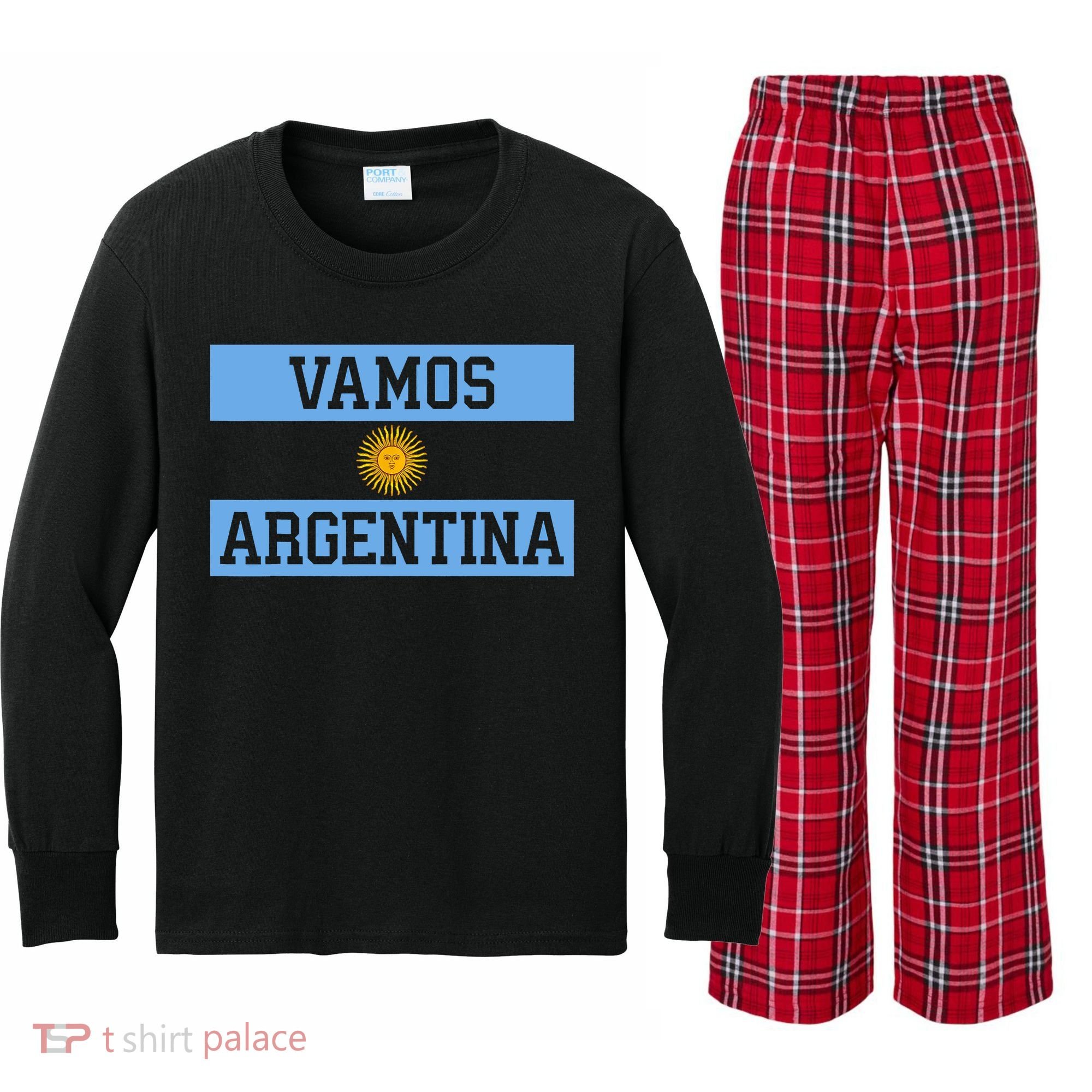 Argentina Vamos Argentina Flag Soccer Kids Long Sleeve Plaid Pajama Set
