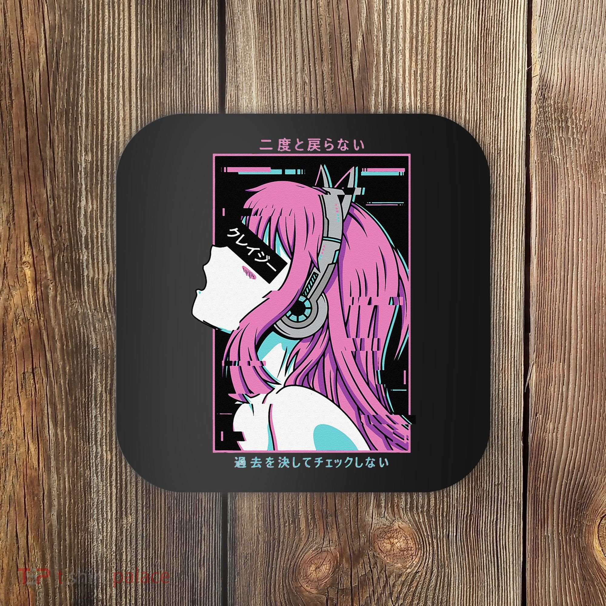 Aesthetic Vaporwave Crazy Waifu Anime Girl Coaster