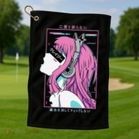 Aesthetic Vaporwave Crazy Waifu Anime Girl Golf Towel thumb 1