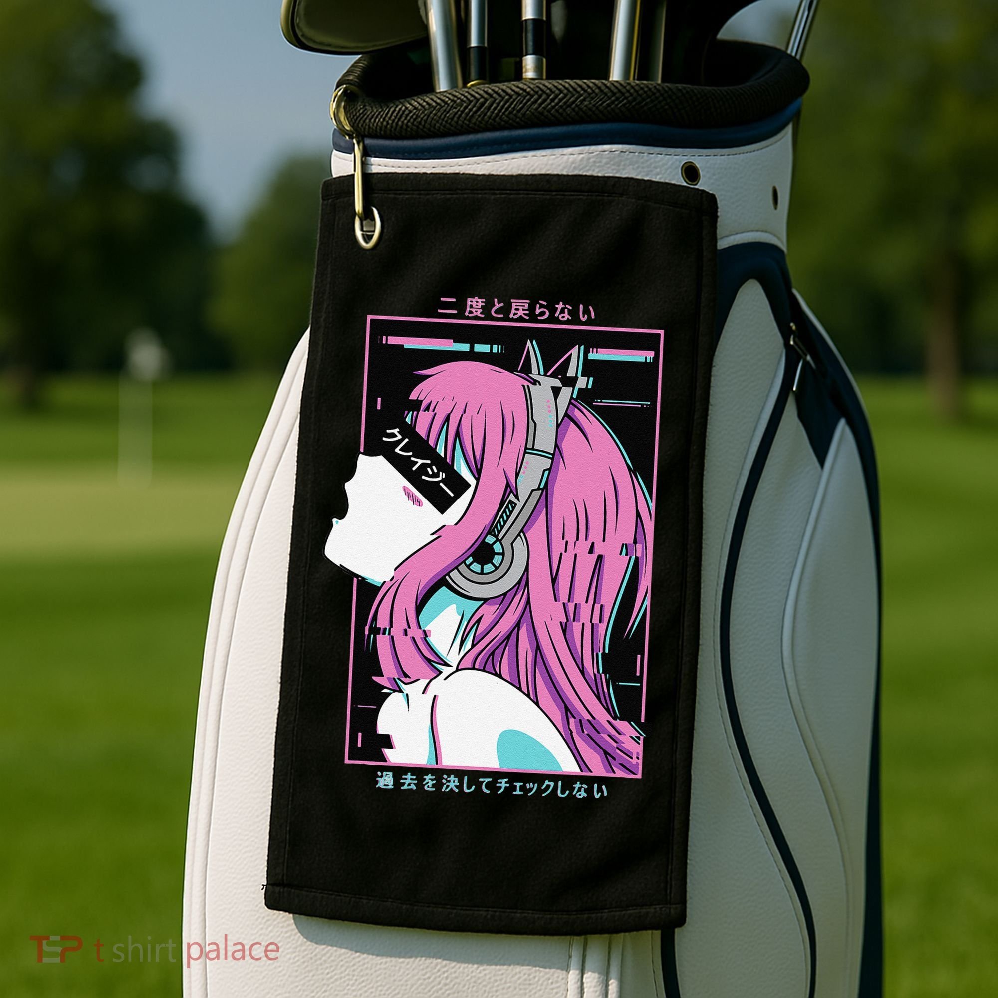Aesthetic Vaporwave Crazy Waifu Anime Girl Golf Towel
