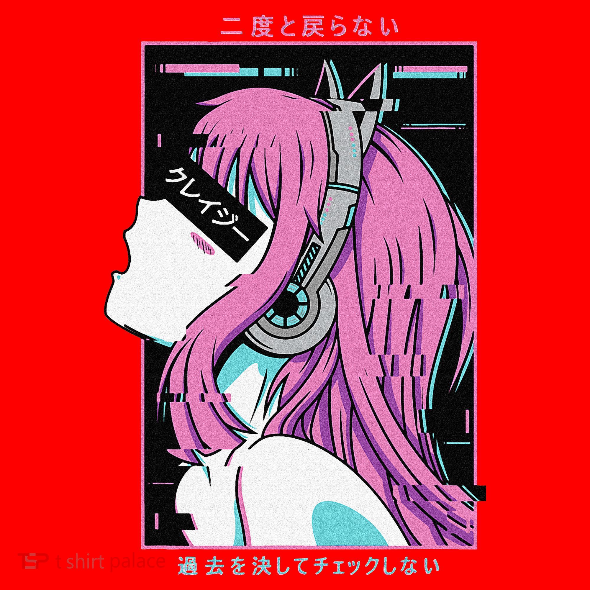 Aesthetic Vaporwave Crazy Waifu Anime Girl Santa Hat