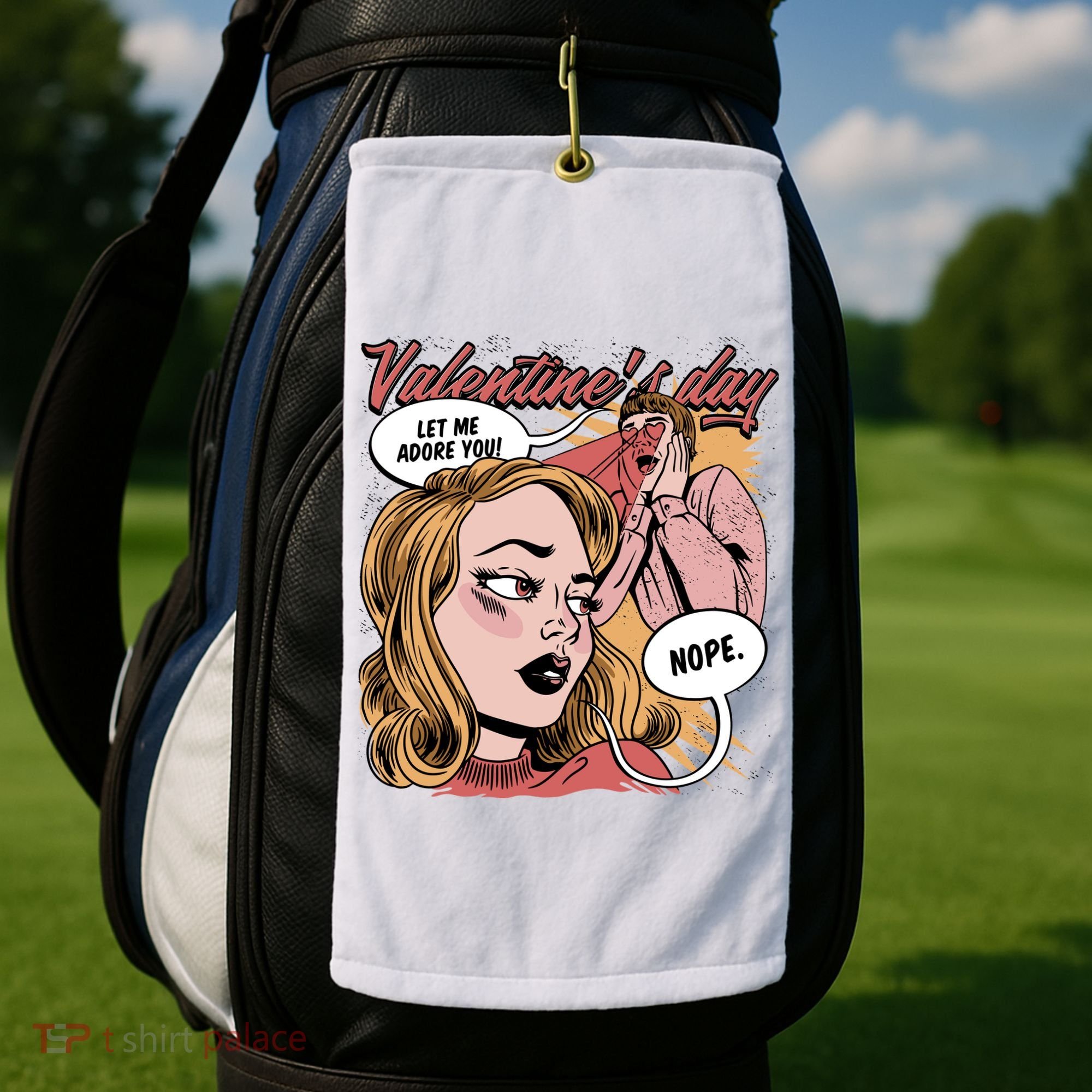 Anti Valentines Day Feminist Comic Golf Towel