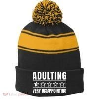 Adulting Very Disappointing Funny Sarcastic Sayings Stripe Pom Pom Beanie thumb 0