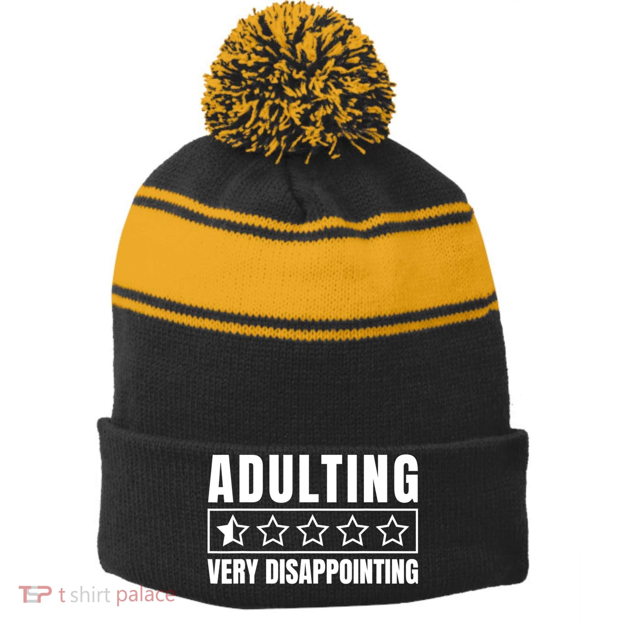 Adulting Very Disappointing Funny Sarcastic Sayings Stripe Pom Pom Beanie