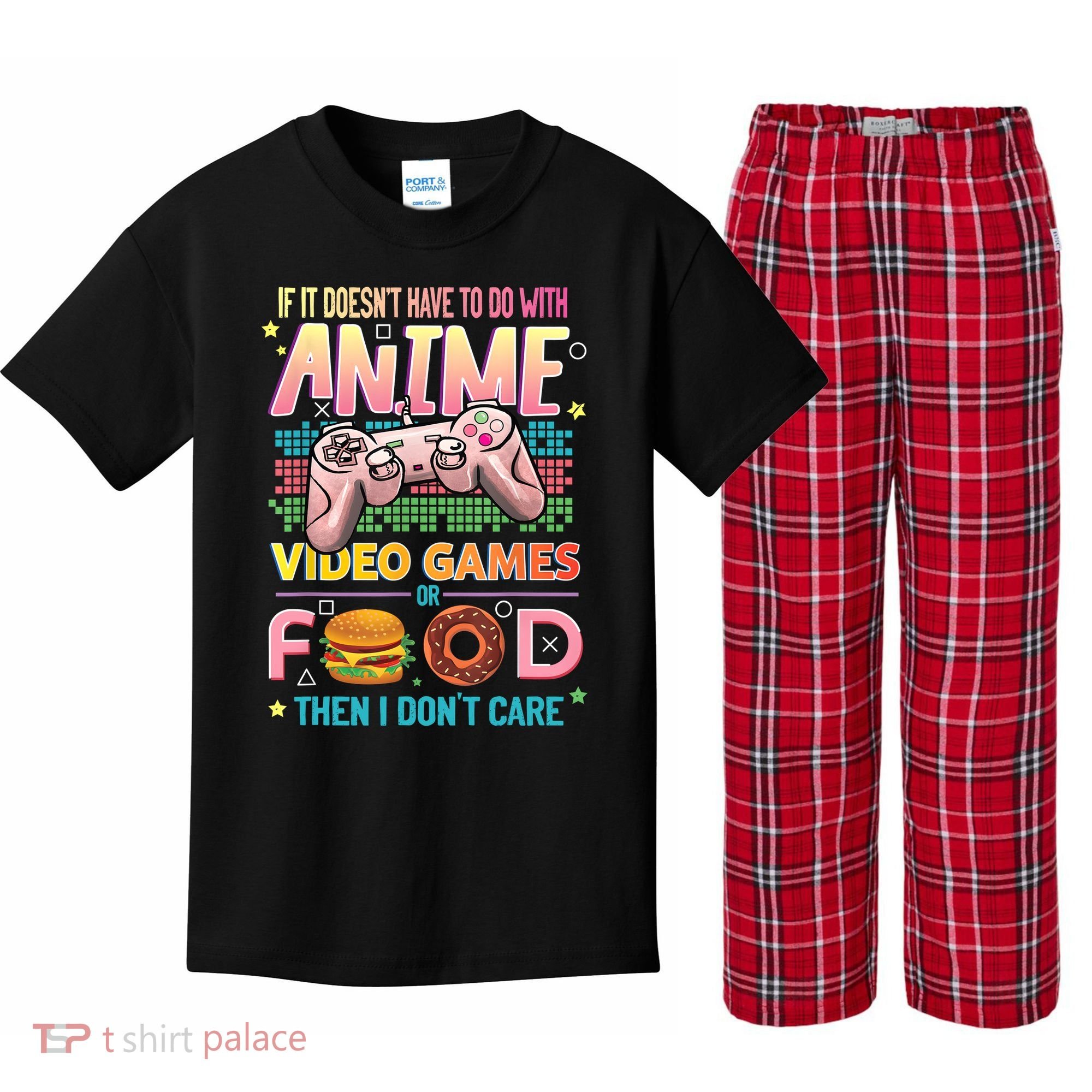 Anime Video Games Food Anime Lovers Gifts Idea Kids Plaid Pajama Set