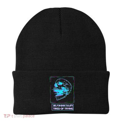 Aesthetic Vaporwave Japanese Tired Of Trying Futurism Beanie