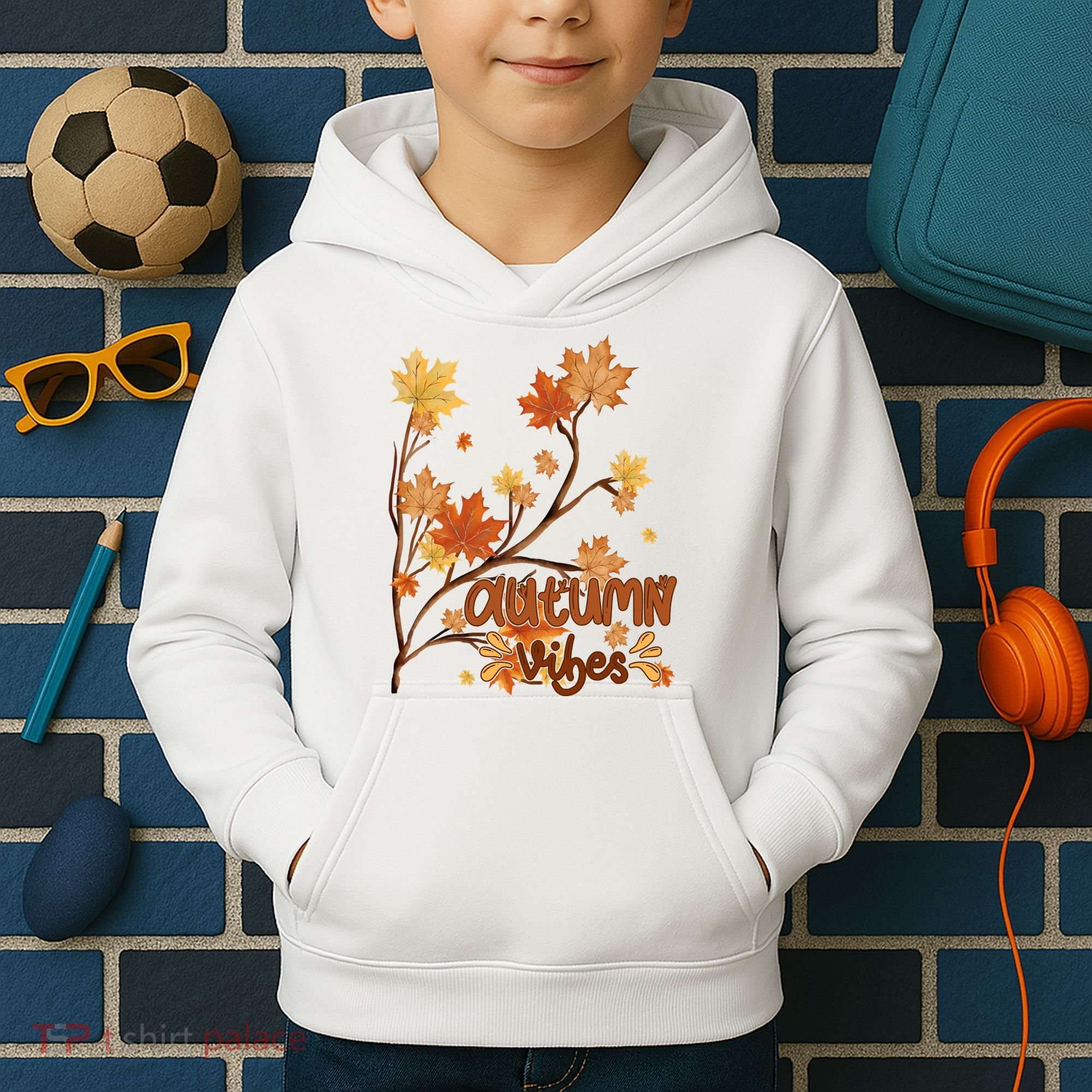 Autumn Vibes Leaves Cozy Kids Hoodie