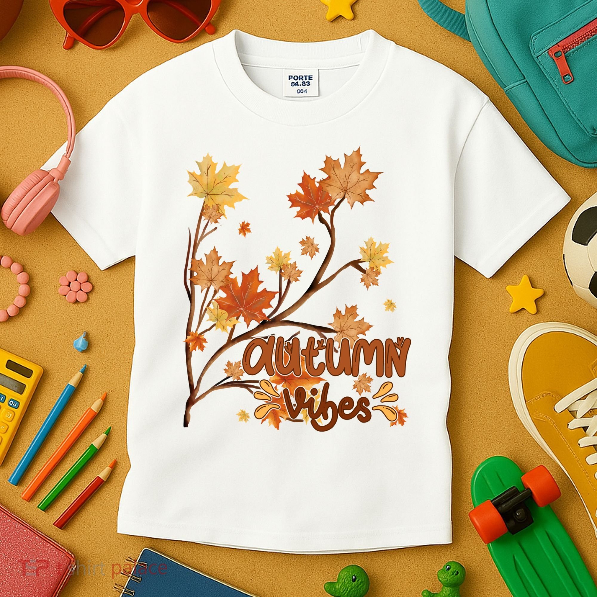 Autumn Vibes Leaves Cozy Kids T-Shirt