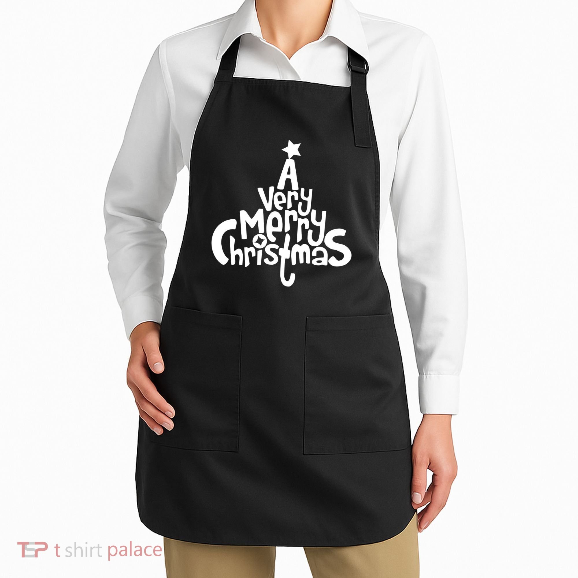 A Very Merry Christmas Tree Logo Apron