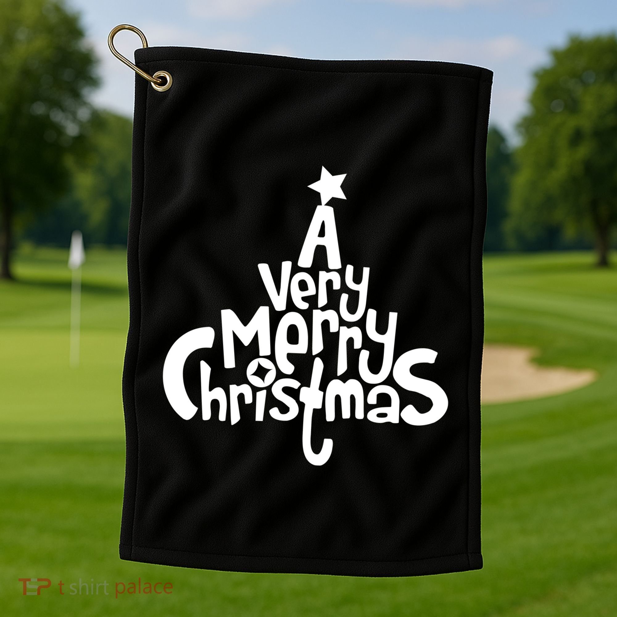 A Very Merry Christmas Tree Logo Golf Towel