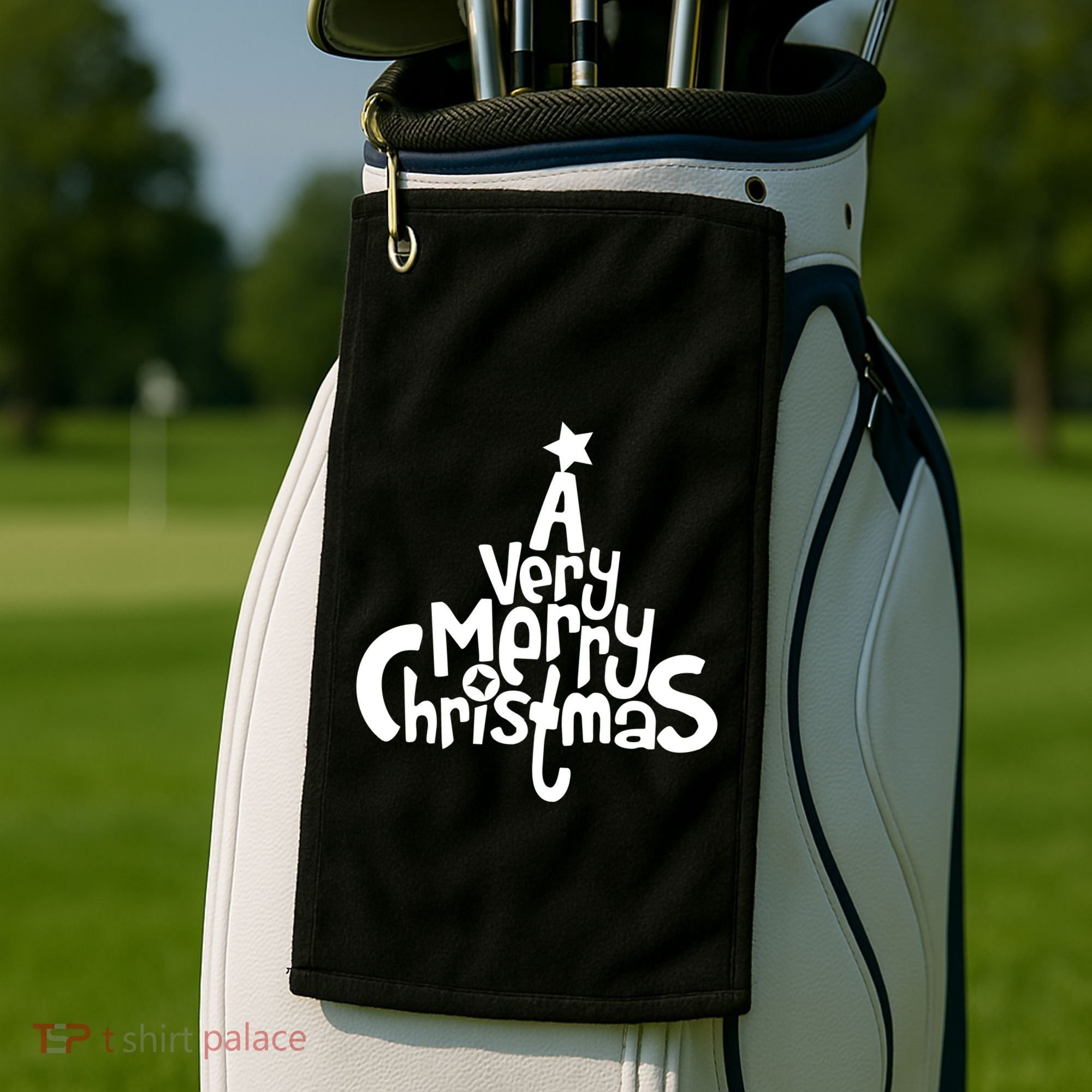 A Very Merry Christmas Tree Logo Golf Towel