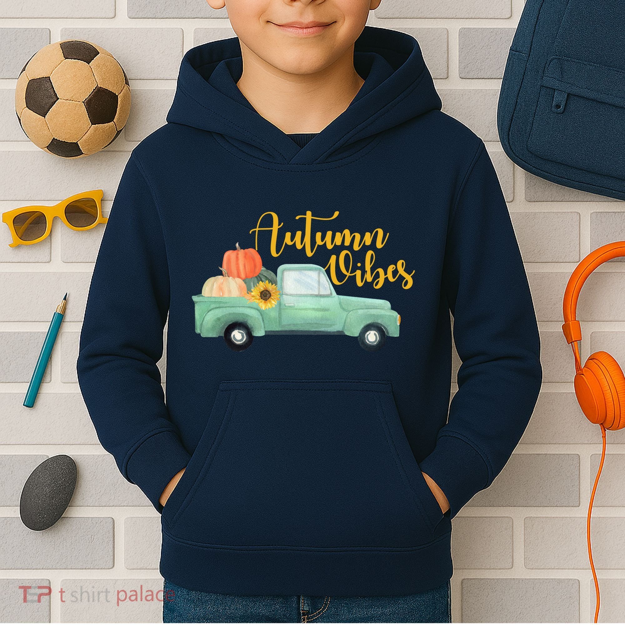 Autumn Vibes Pumpkin Truck Kids Hoodie