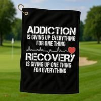 Addiction Vs Recovery Aa Na Heartbeat Clean Sober Life Gift Golf Towel thumb 1
