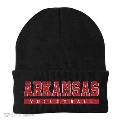Arkansas Volleyball Red Vintage Text Beanie