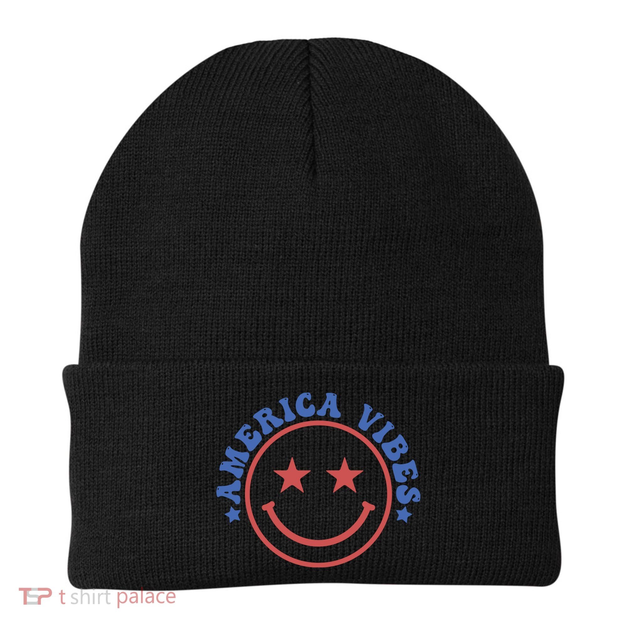 America Vibes Smiley 4th Of July Beanie