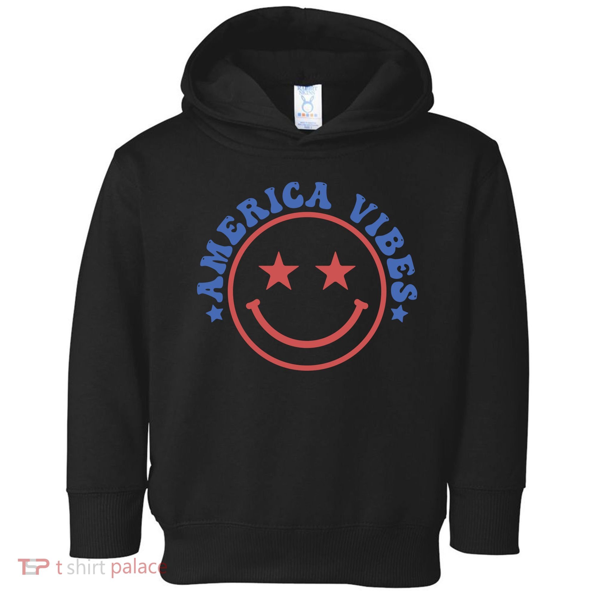 America Vibes Smiley 4th Of July Toddler Hoodie