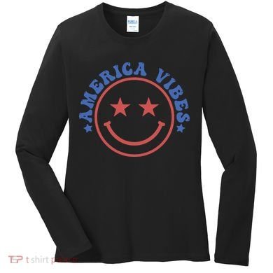 America Vibes Smiley 4th Of July Women's Long Sleeve Shirt