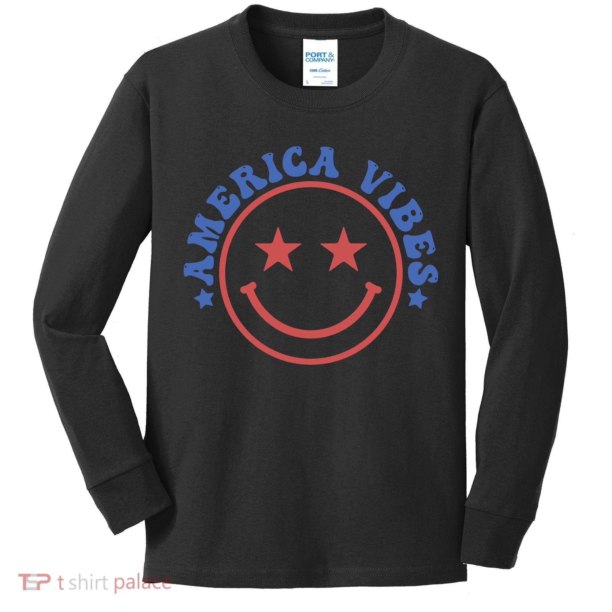 America Vibes Smiley 4th Of July Kids Long Sleeve Shirt