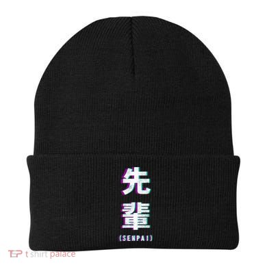 Aesthetic Vaporwave Senpai Funny Gift Fuzzy Print Beanie