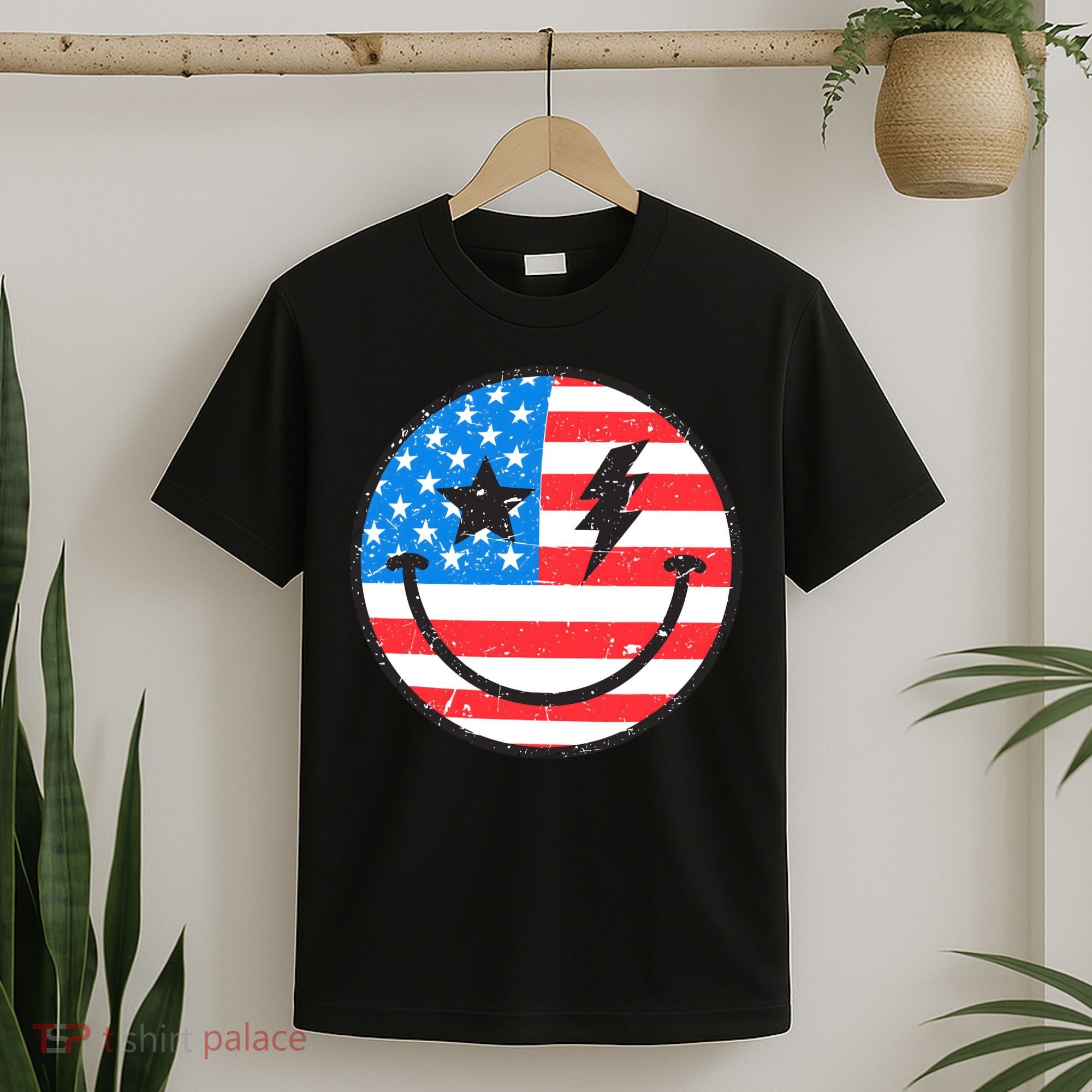 America Vibes Smiley Face American Flag 4th Of July USA Flag T-Shirt