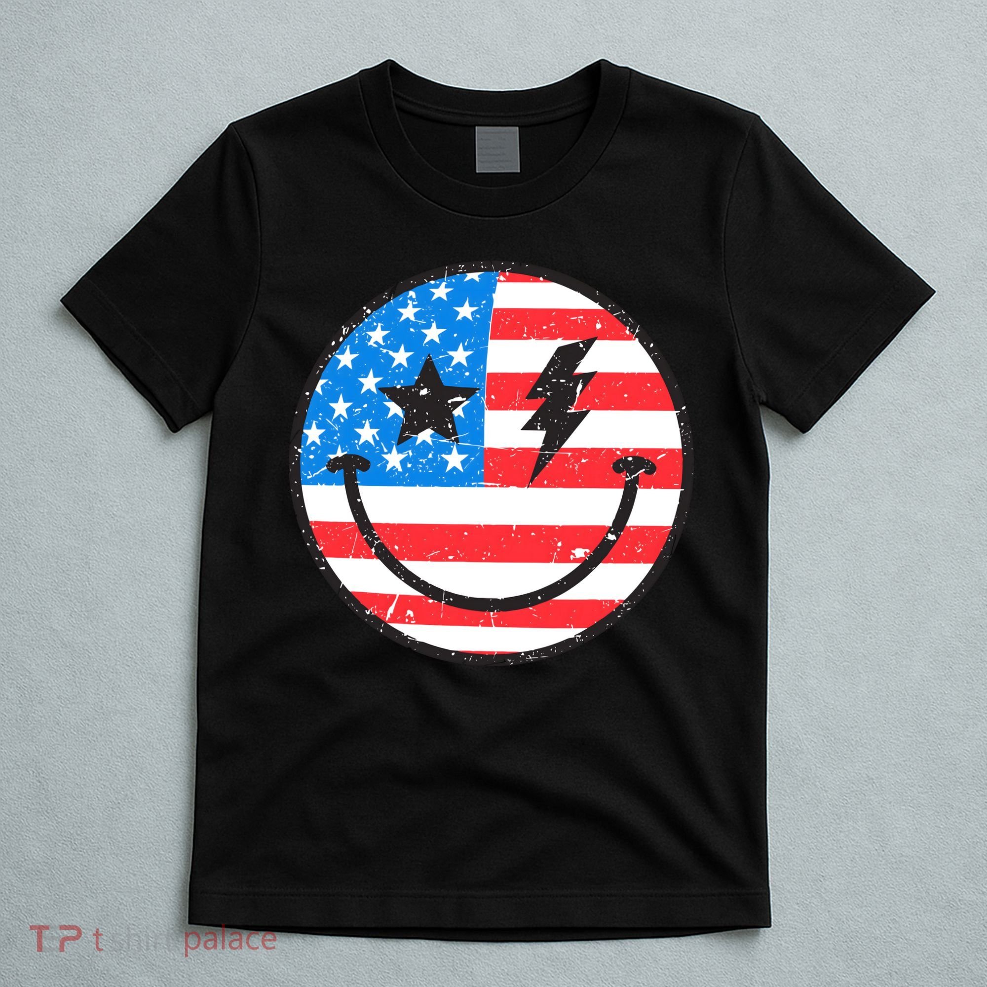 America Vibes Smiley Face American Flag 4th Of July USA Flag T-Shirt