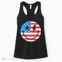 America Vibes Smiley Face American Flag 4th Of July USA Flag Women's Tank Top thumb 0