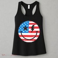 America Vibes Smiley Face American Flag 4th Of July USA Flag Women's Tank Top thumb 3