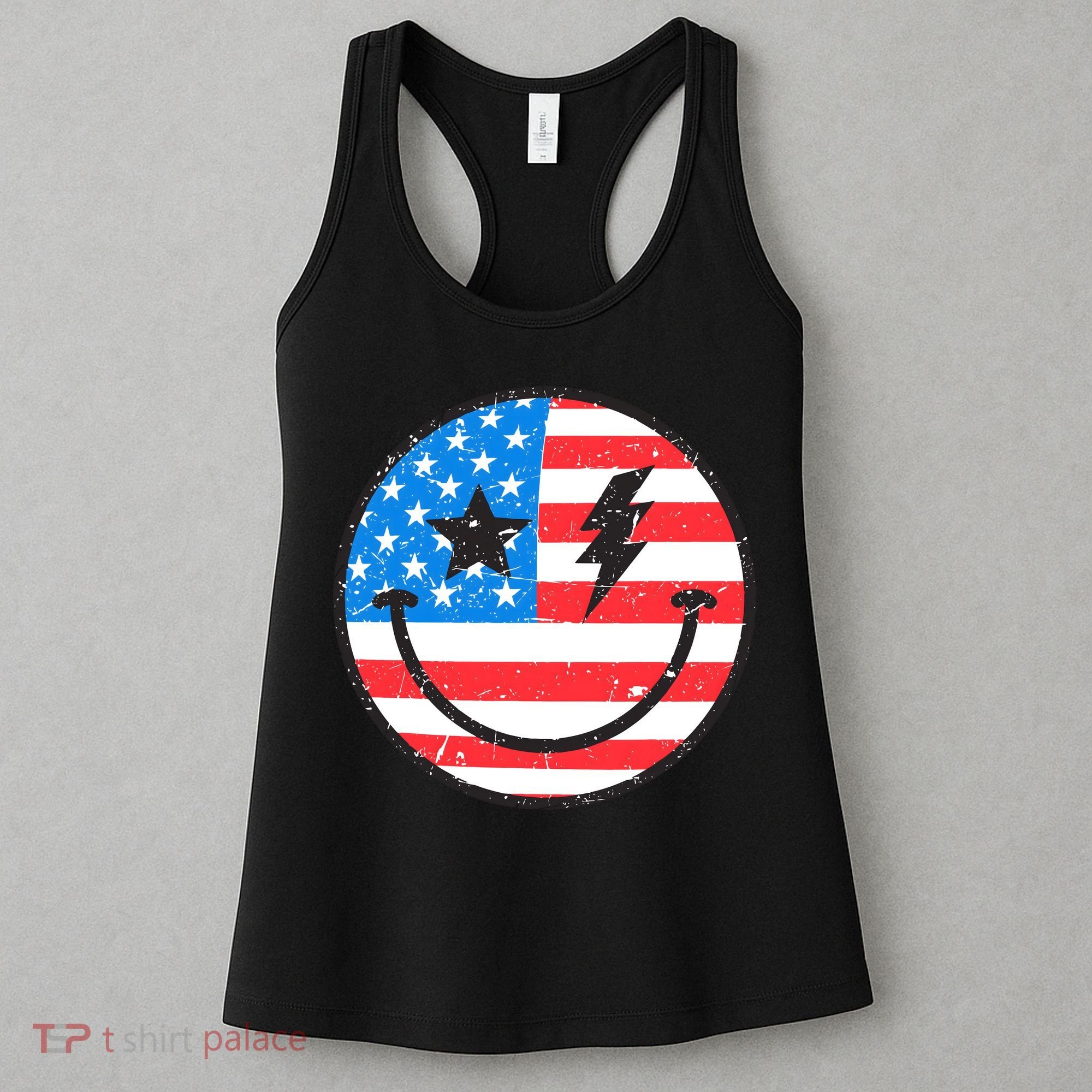 America Vibes Smiley Face American Flag 4th Of July USA Flag Women's Tank Top