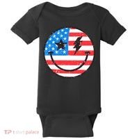 America Vibes Smiley Face American Flag 4th Of July USA Flag Baby Bodysuit thumb 0