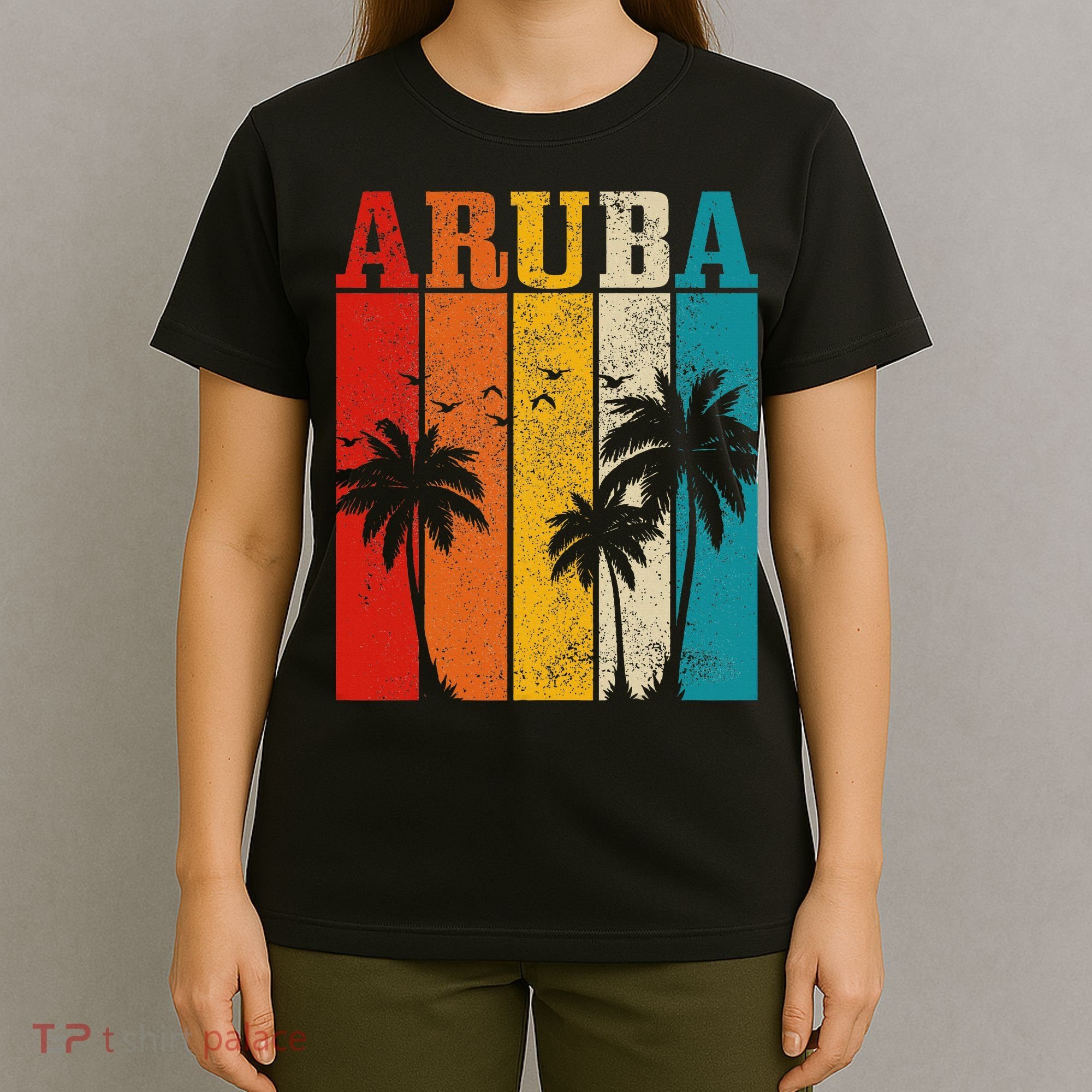 Aruba Vintage Surf Palm Trees Surfer Souvenir T-Shirt
