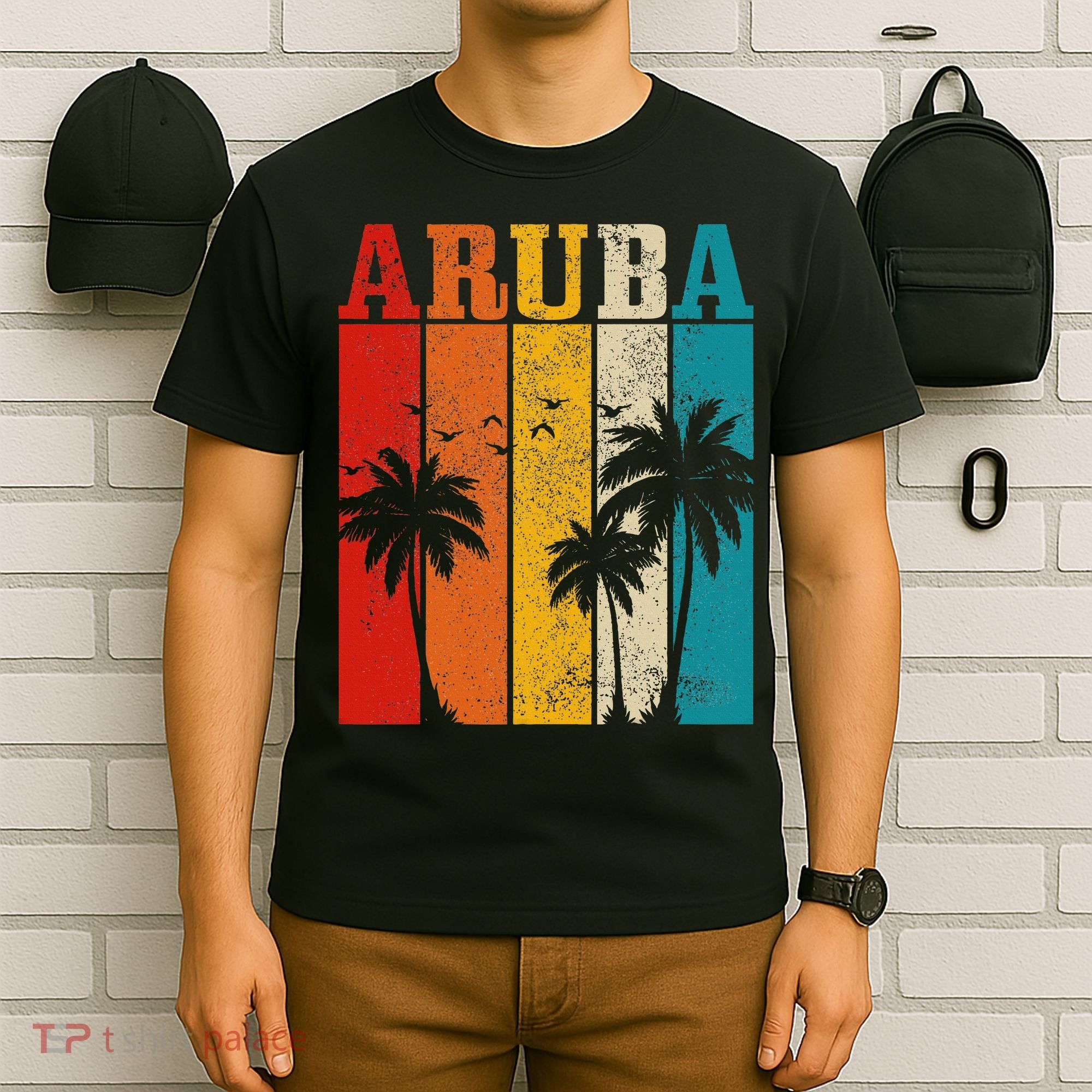 Aruba Vintage Surf Palm Trees Surfer Souvenir T-Shirt