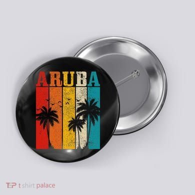 Aruba Vintage Surf Palm Trees Surfer Souvenir Button