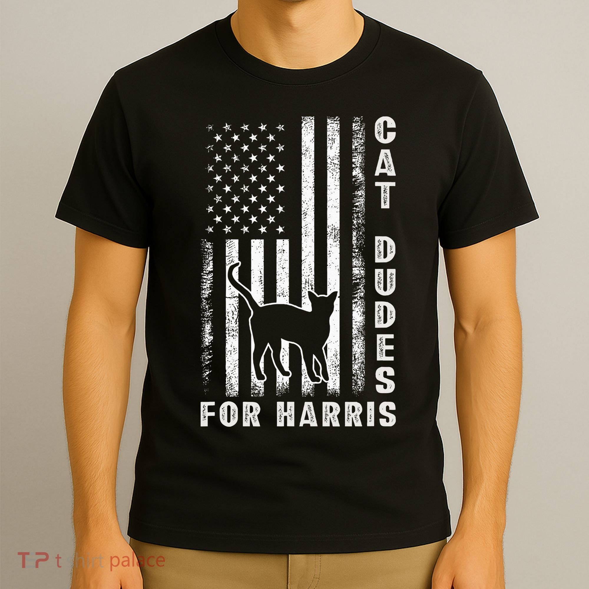 America Vote Usa Flag Cat Dudes For Kamala Harris Vote 2024 T-Shirt