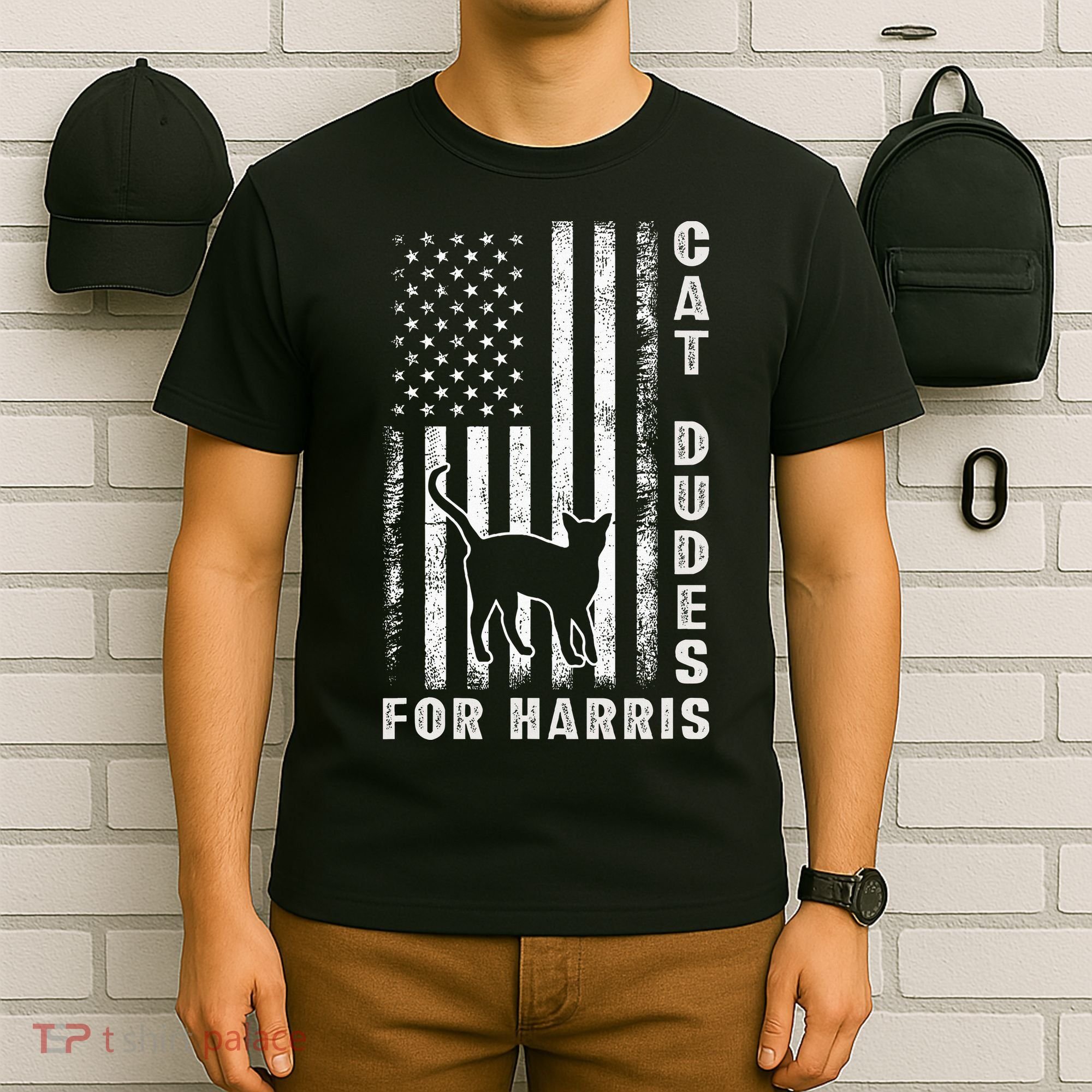 America Vote Usa Flag Cat Dudes For Kamala Harris Vote 2024 T-Shirt